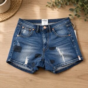 NWT One Teaspoon Denim Shorts Womens 26 Blue Distressed Frayed Cut Offs‎